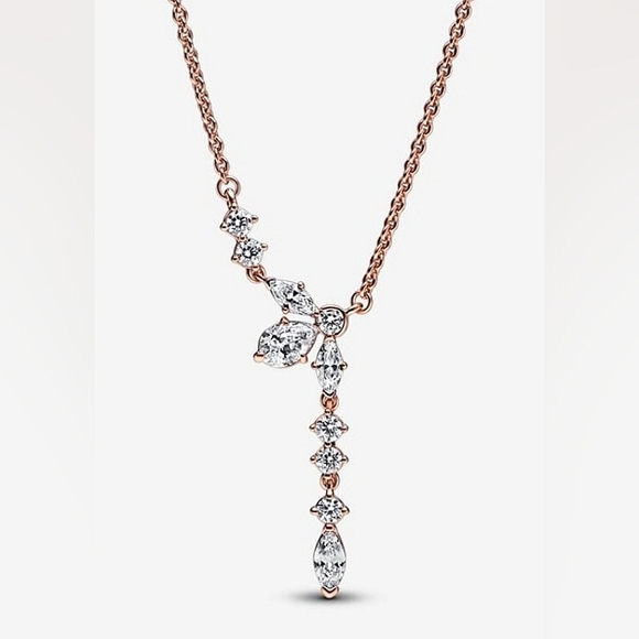 Authentic NEW Pandora Herbarium Cluster Drop Collier Necklace 14K RGP CZ - Picture 1 of 10